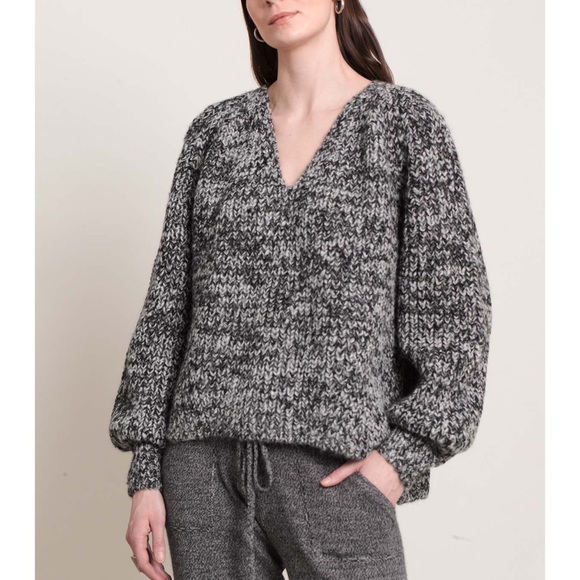 Eleven Six Tess Sweater Salt & Pepper Alpaca Chunky Ribbed Knit V Neck NEW XS/S - Picture 9 of 9